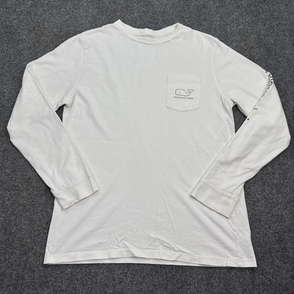 Vineyard Vines T Shirt Youth Size XL White Long‎ Sleeve Double Sided Pocket Tee